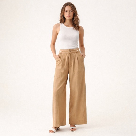 Madewell Pants - Madewell Womens 2 Tall The Harlow Wide-Leg Trouser Casual Pleated Tan Khaki
